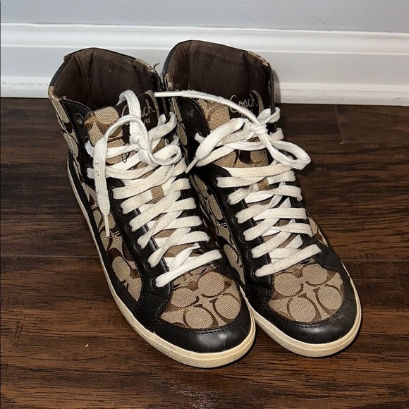 Coach Shoes - Coach Signature Pattern High-Top Sneakers